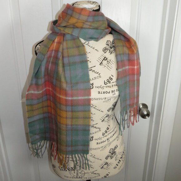 KILTANE Of Scotland 100% Lambswool Scarf Multi Plaid 61" X 10.25" Fringe Excelle - Picture 1 of 7